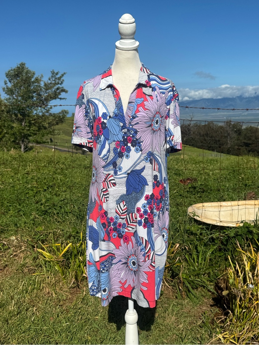 Tori Richard Colorful floral shirt dress knee length resortwear M